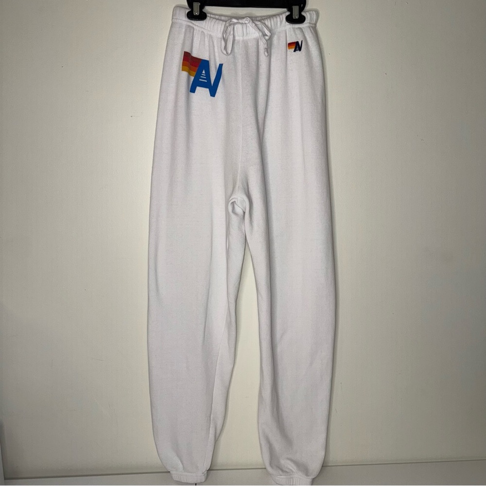 White Men's Sweatpants with Rainbow 'N' Logo